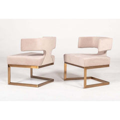 Modern Off-White Velvet & Brass Dining Chair
