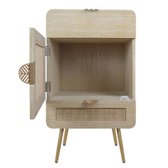 LAGO Natural Wooden Nightstand with Rattan Panel