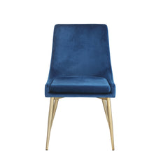 Contemporary Velvet Upholstered Dining Chair with Sturdy Metal Legs (Set of 2) - Blue