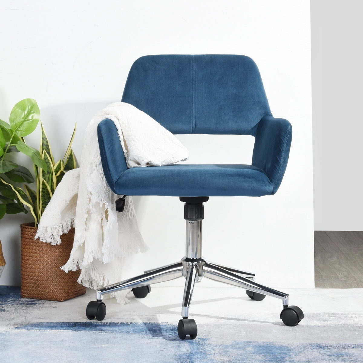 Modern Velvet Upholstered Adjustable Swivel Office Chair - Blue
