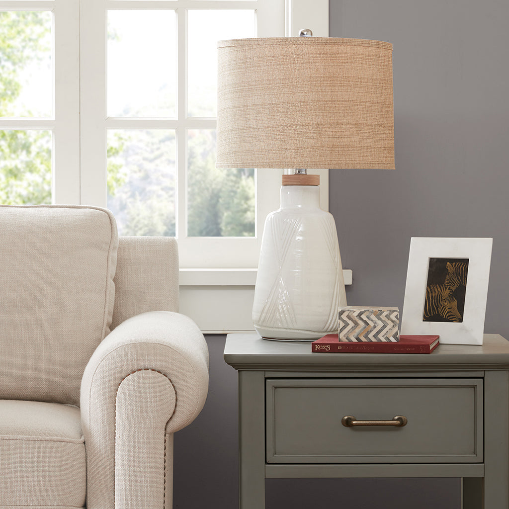 Tate Boho Textured Ceramic Table Lamp - Ivory