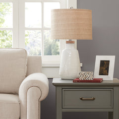 Tate Boho Textured Ceramic Table Lamp - Ivory