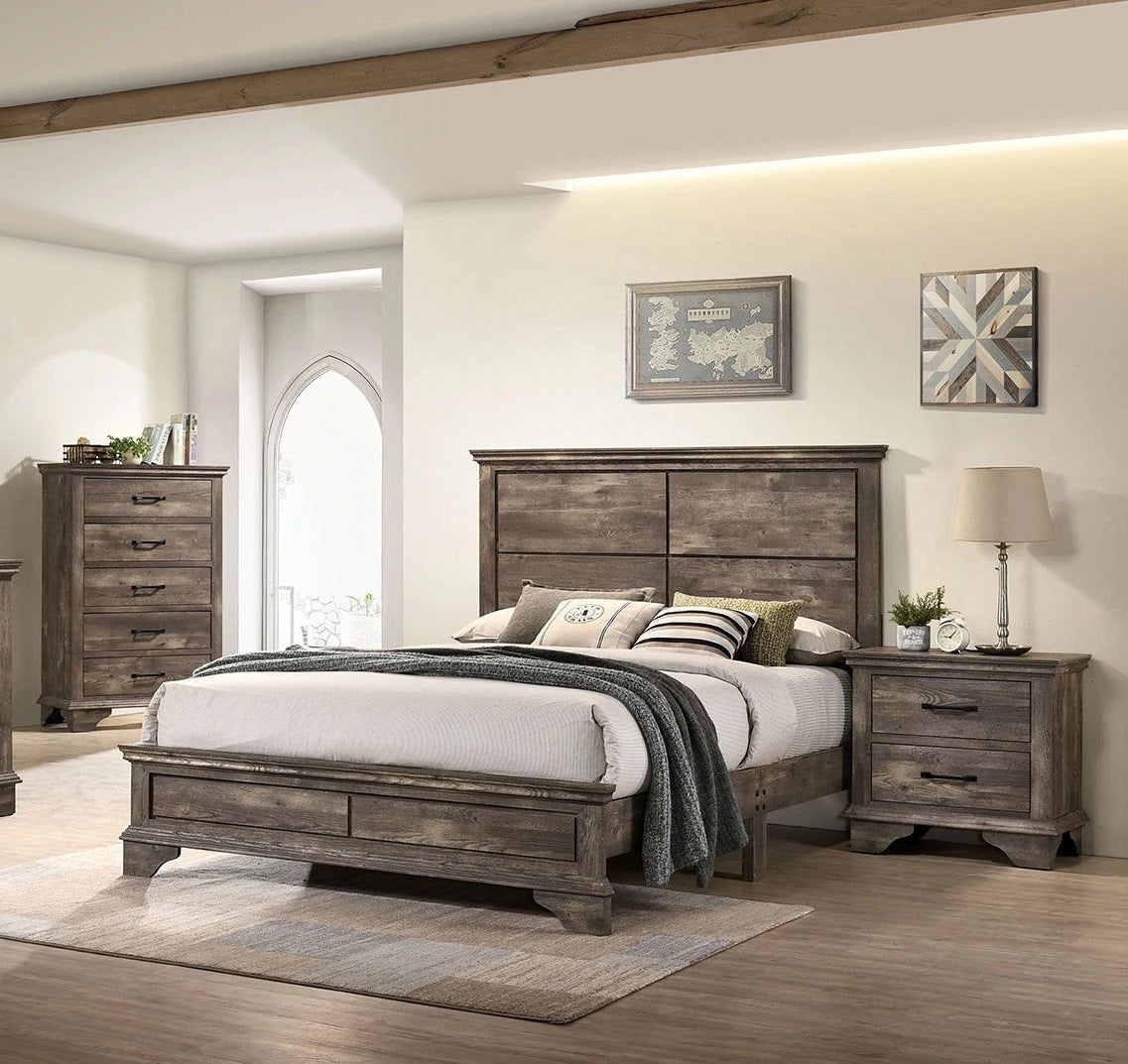 Nightstand Gray Color Solid Wood Veneer Matte Black