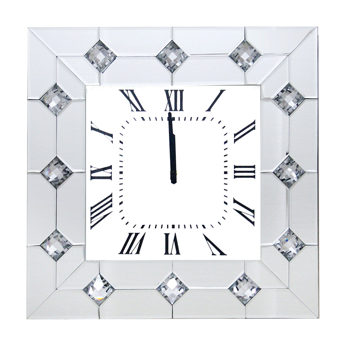 Wall Clock in Mirrored & Faux Rhinestones