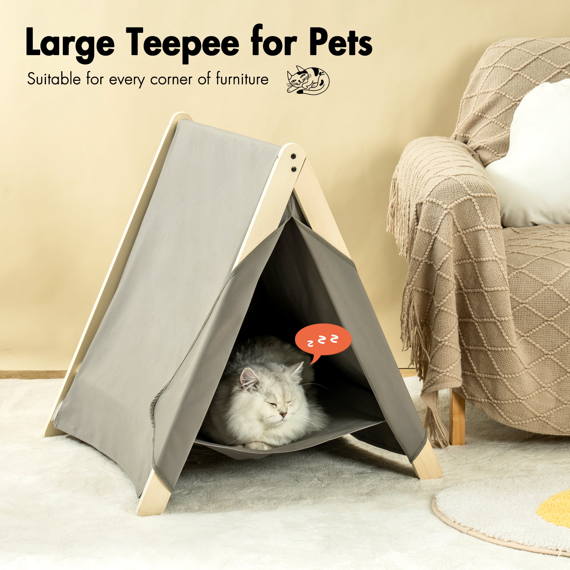 Pet Tent, Cat Tent for Indoor Cats, Wooden Cat House for small Pets - Gray green