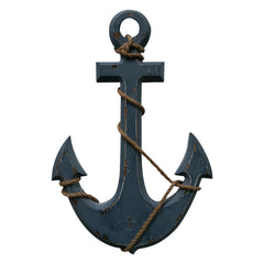 Handcrafted Wood Wall Mount Sea Anchor and Rope Accent Decor - Distressed Blue