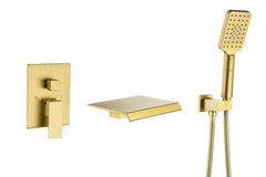 Waterfall Tub Faucet Wall Mount Roman Tub Filler Chrome Single Handle Brass Bathroom Bathtub Faucet with Hand Shower - Gold