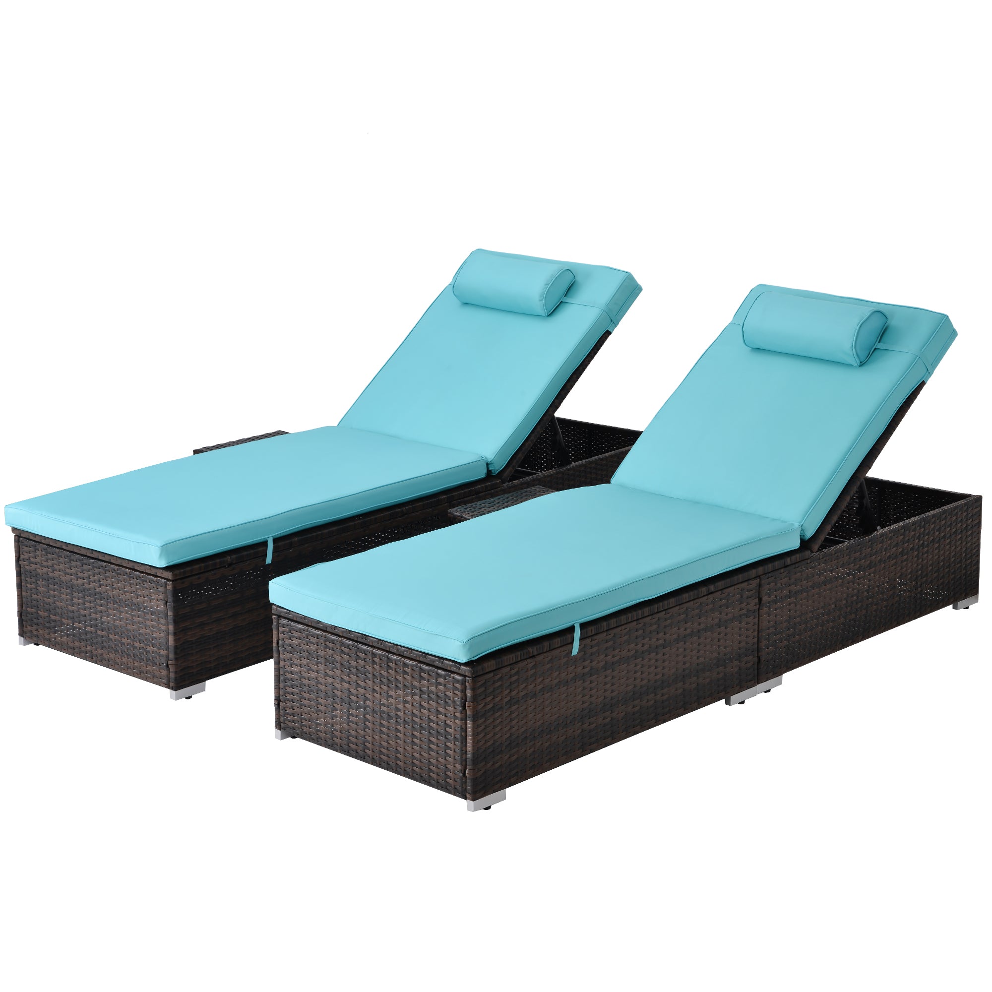 Outdoor PE Wicker Chaise Lounge - 2 Piece patio lounge chair; chaise lounge; lazy boy recliner;outdoor lounge chairs set of 2 beach chairs; recliner chair with side table  (Same as W213S00038)