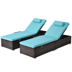 Outdoor PE Wicker Chaise Lounge - 2 Piece patio lounge chair; chaise lounge; lazy boy recliner;outdoor lounge chairs set of 2 beach chairs; recliner chair with side table  (Same as W213S00038)