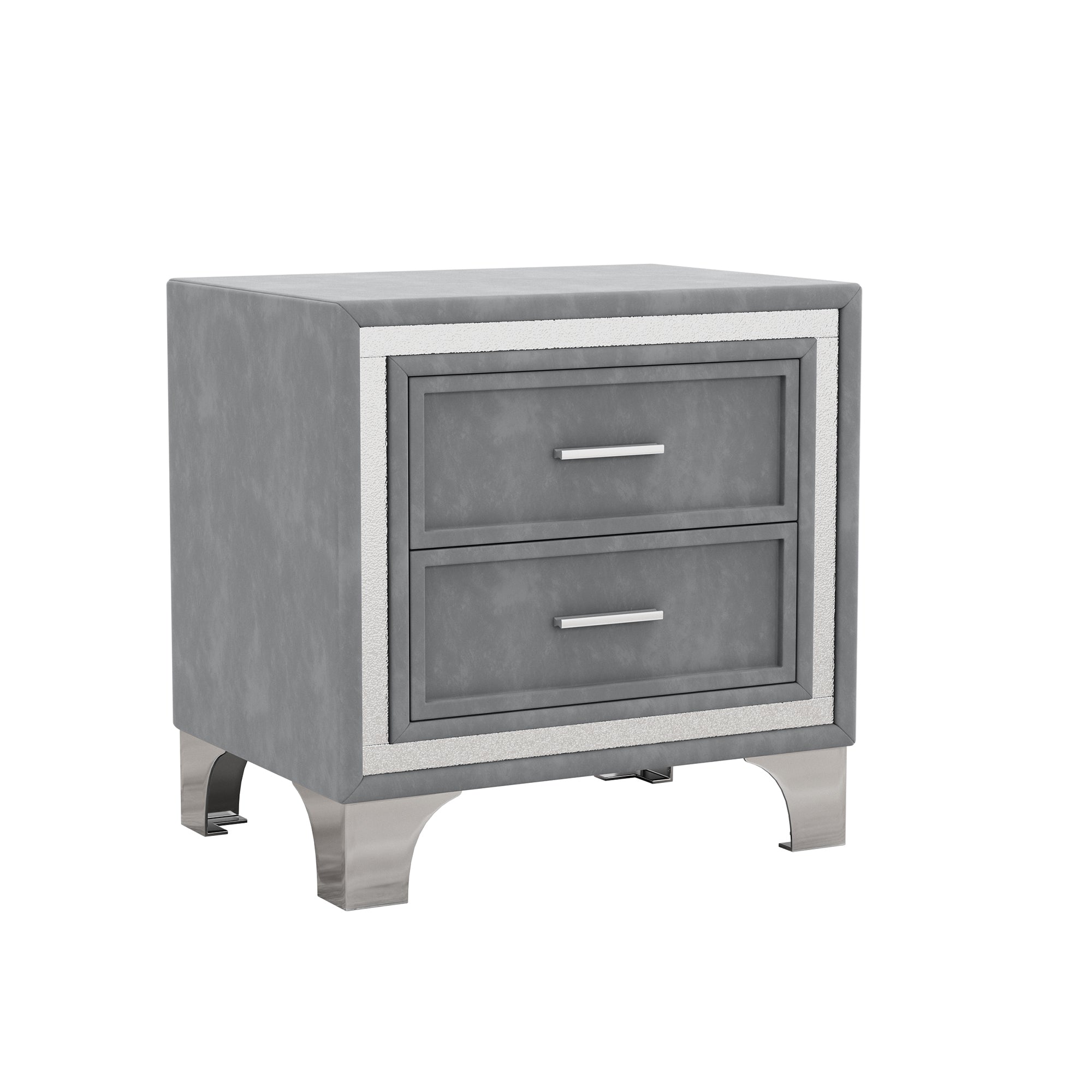 2-Drawer Nightstand with Metal Legs for Bedroom Velvet Bedside Table-Gray