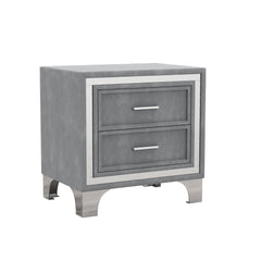 2-Drawer Nightstand with Metal Legs for Bedroom Velvet Bedside Table-Gray