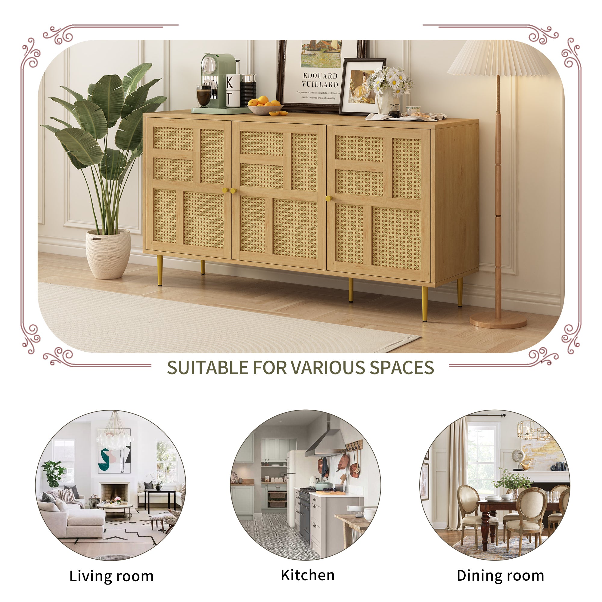 Rattan Cabinet with Adjustable Shelves and Storage