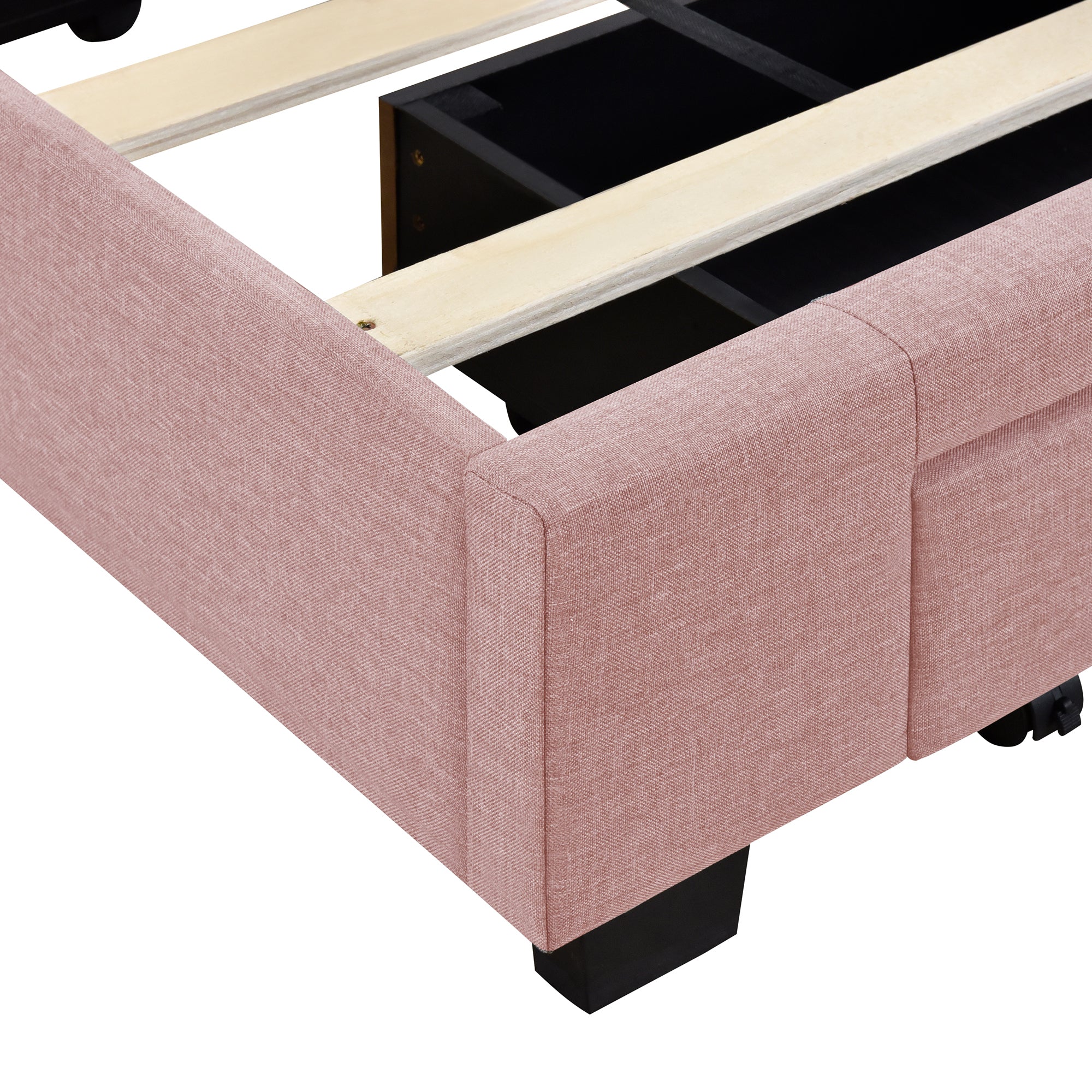 Queen Size Storage Bed Linen Upholstered Platform Bed with 3 Drawers - Pink