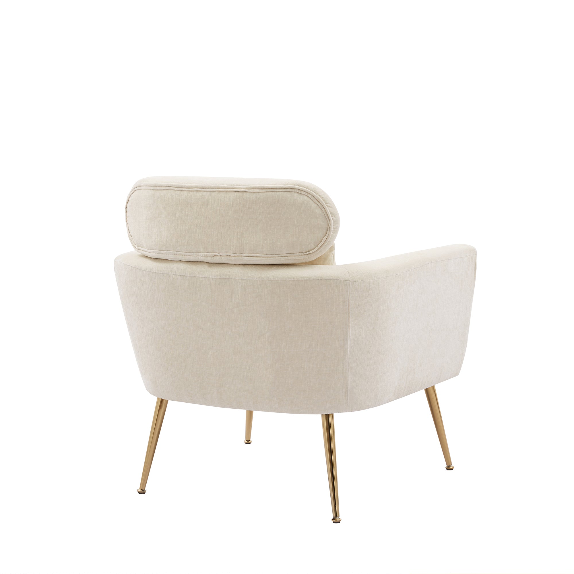Modern Chenille Upholstered Single Sofa Leisure Club Chair with Gold Metal Leg and Throw Pillow - Beige