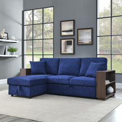 MAICOSY 88" Sleeper Sofa and Reversible Chaise Storage & Two Pillows, Navy Blue