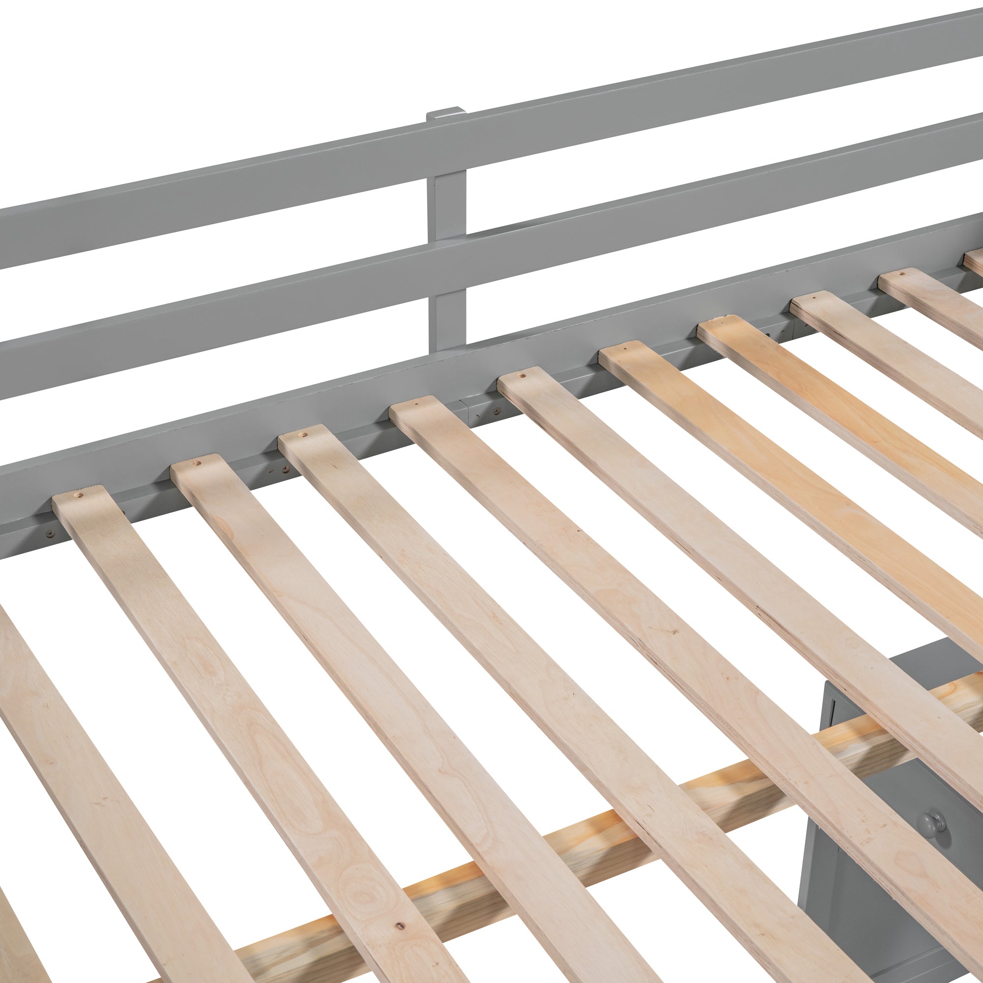 Full Size Loft Bed with Ladder, Shelves and Desk - Gray