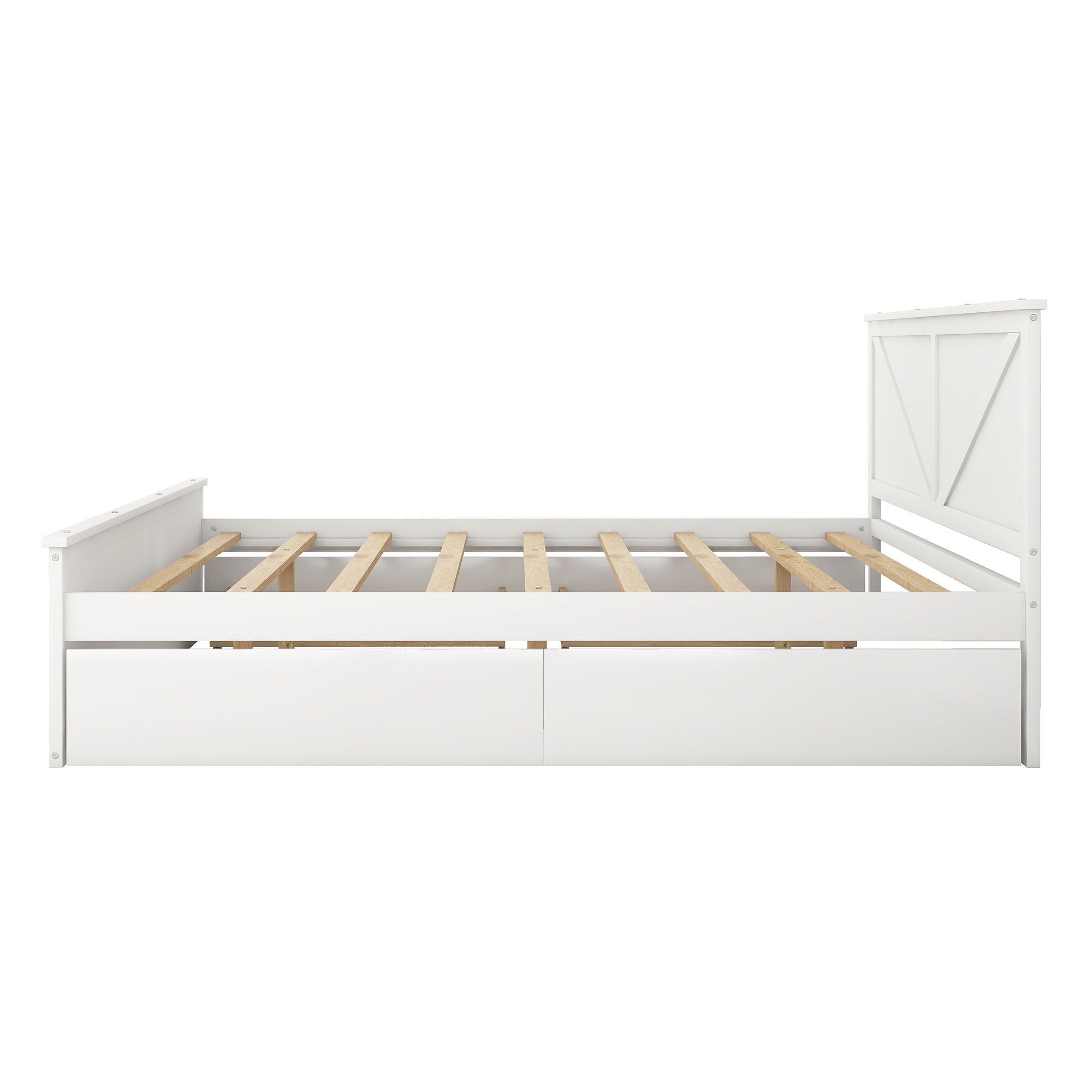 King Size Wooden Platform Bed with Four Storage Drawers and Support Legs - White