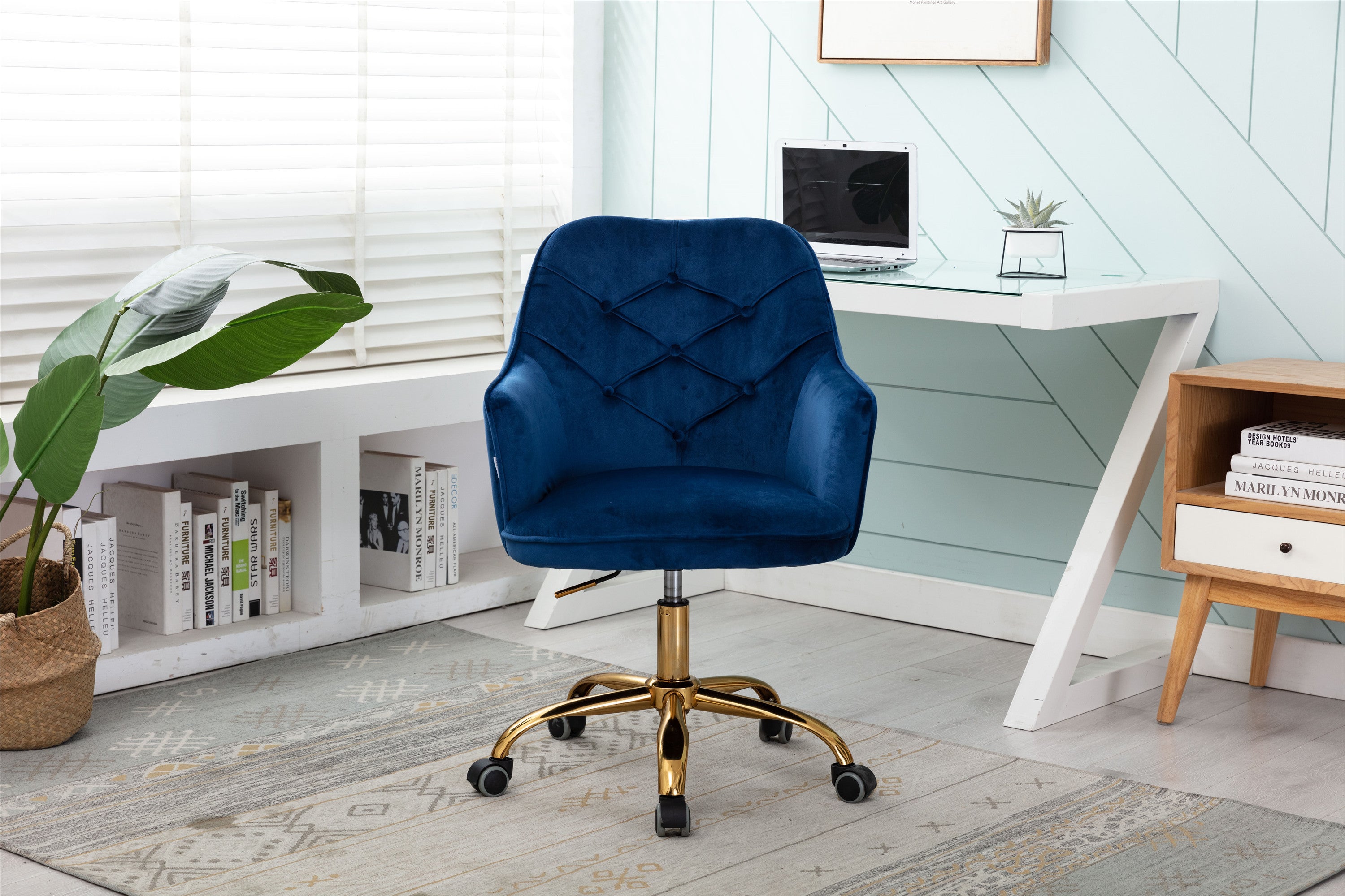 Velvet Swivel Shell Chair - Navy
