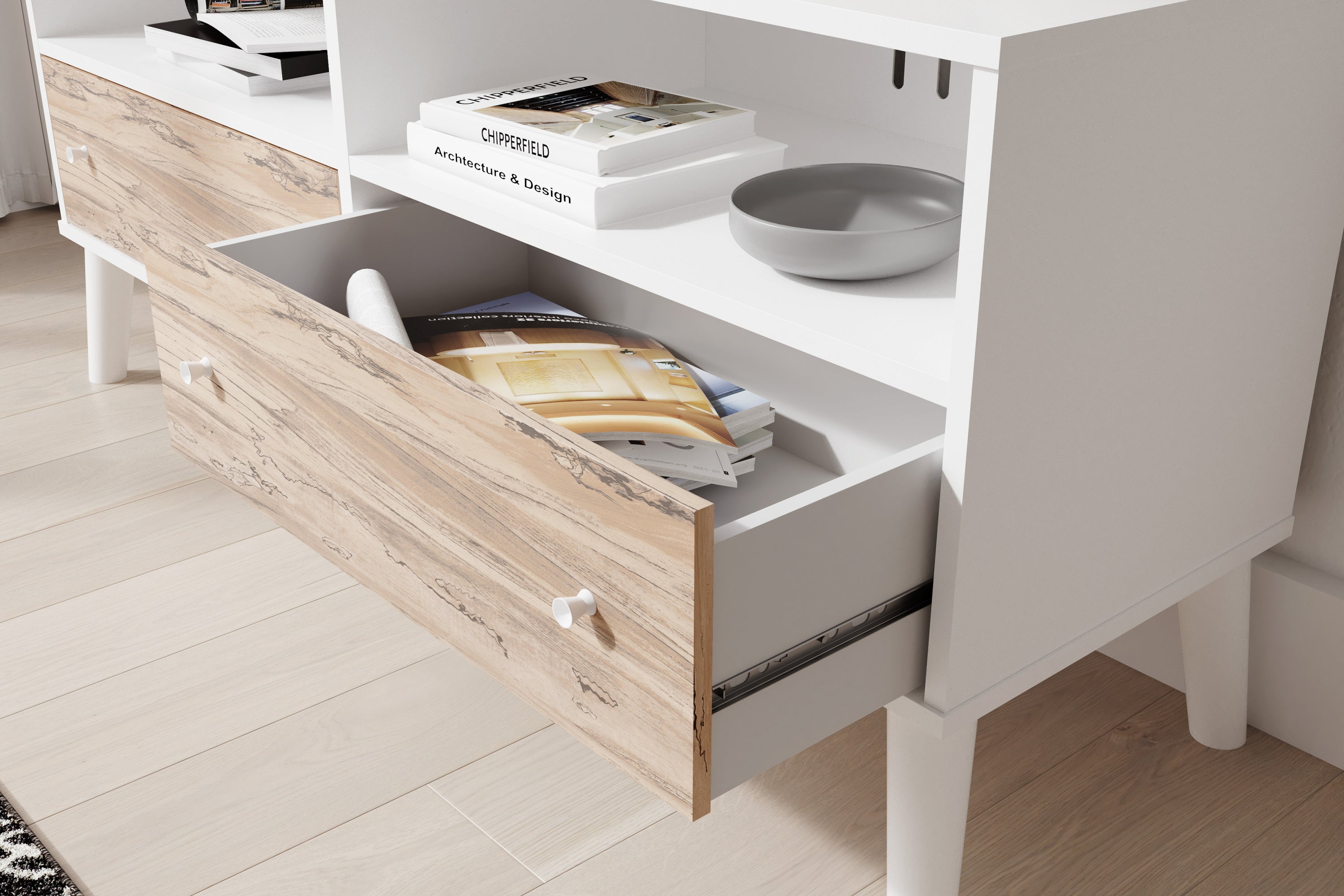 Two-tone Contemporary TV Stand - Brown + White