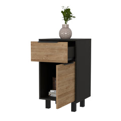 Black Wengue and Pine 1-Drawer Nightstand
