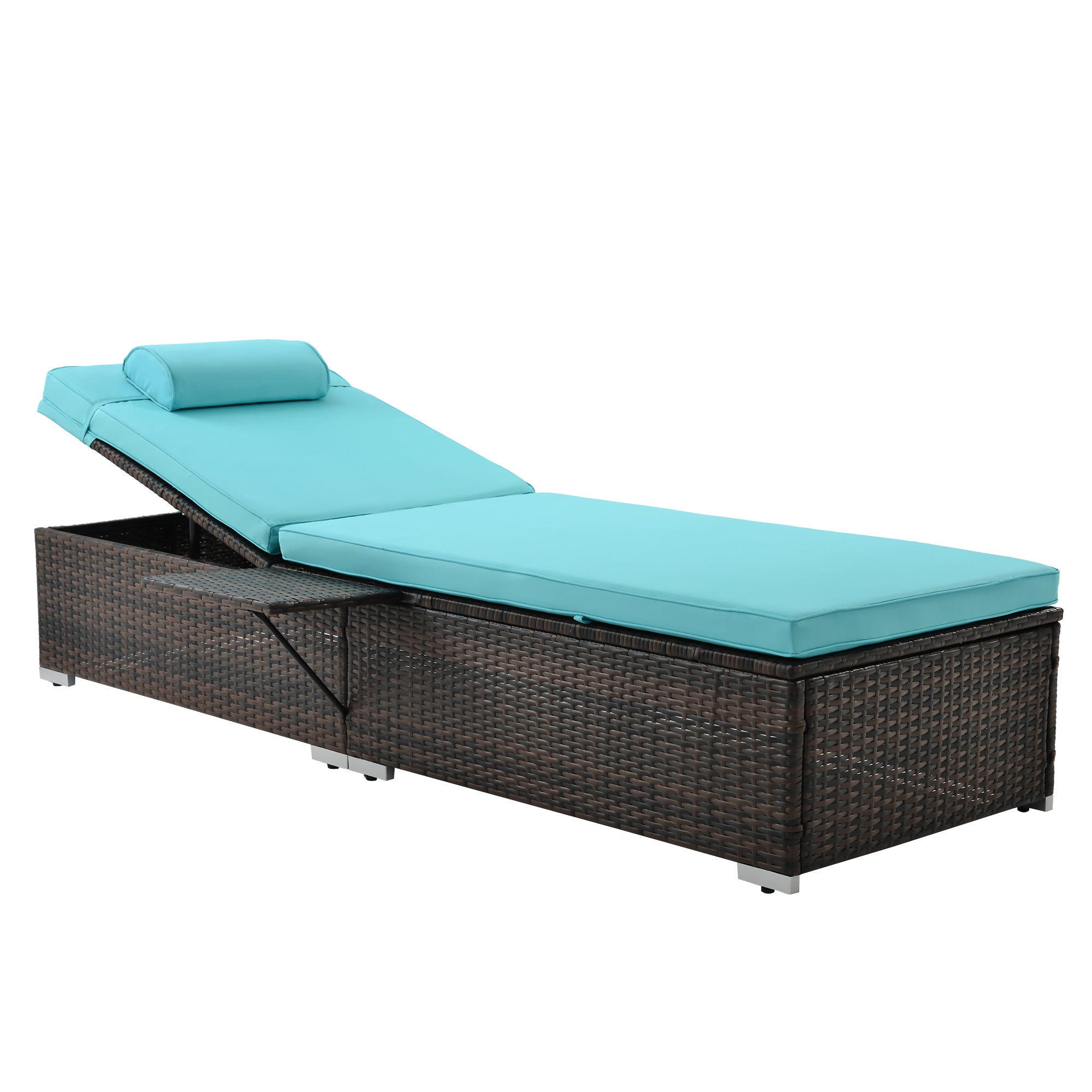 Outdoor PE Wicker Chaise Lounge - 2 Piece patio lounge chair; chaise lounge; lazy boy recliner;outdoor lounge chairs set of 2 beach chairs; recliner chair with side table  (Same as W213S00038)