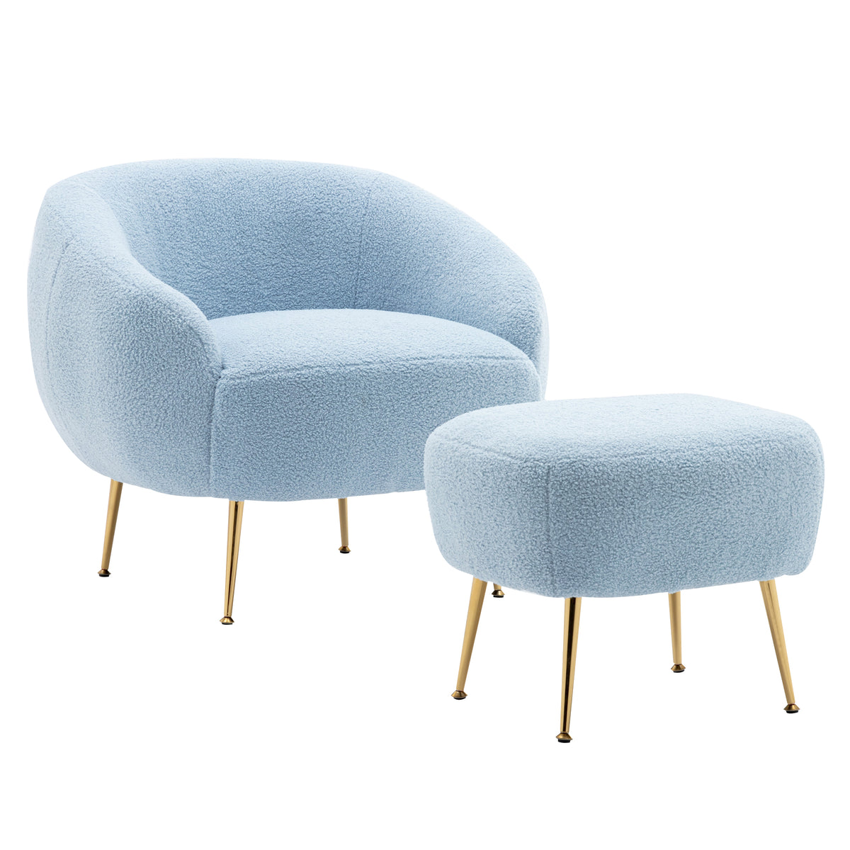 Modern Comfy Leisure Accent Chair, Teddy Short Plush Particle Velvet Armchair with Ottoman - Light Blue