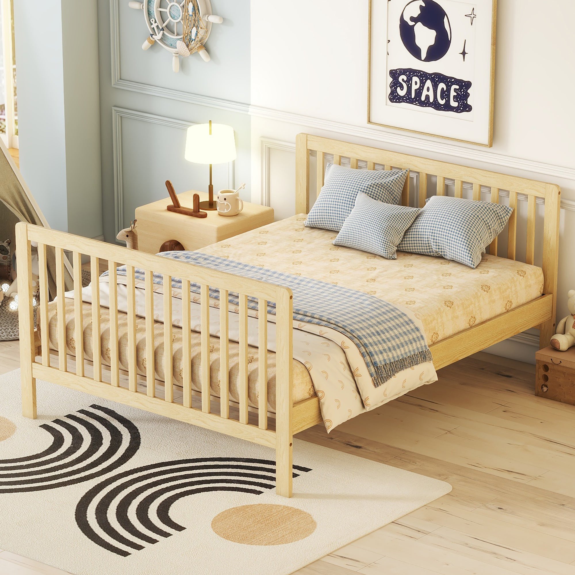Convertible Crib/Full Size Bed with Changing Table - Natural