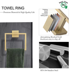 5 Pieces Bathroom Hardware Accessories Set Towel Bar Set Wall Mounted, Stainless Steel - Brushed Gold