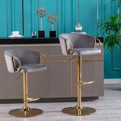 Bar Stools with Chrome Footrest and Base Swivel Height Adjustable Golden - Grey