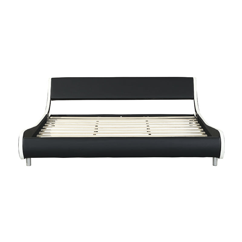King Size Faux Leather Upholstered Platform Bed Frame, Curve Design, Wood Slat Support, No Box Spring Needed - Black+White