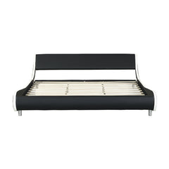 King Size Faux Leather Upholstered Platform Bed Frame, Curve Design, Wood Slat Support, No Box Spring Needed - Black+White
