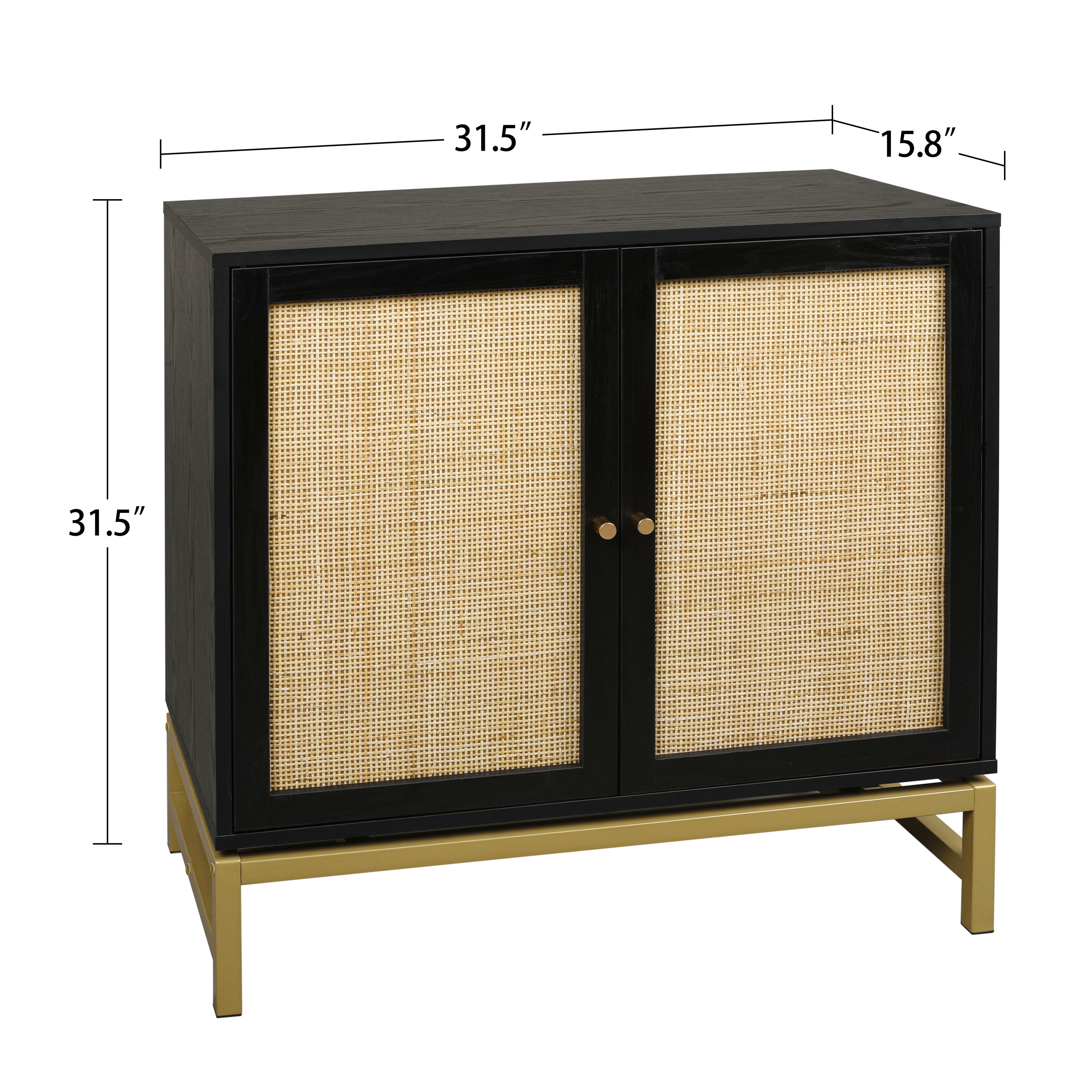 Natural Rattan 2 Door Cabinet - Black