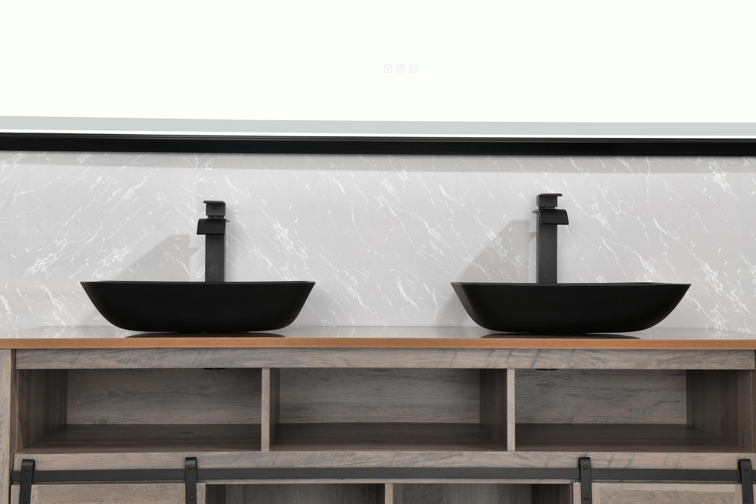 Matte Shell Glass Rectangular Vessel Bathroom Sink in Black with Matte Black Faucet and Pop-Up Drain in Matte Black 13.0" L -18.13" W -4" H