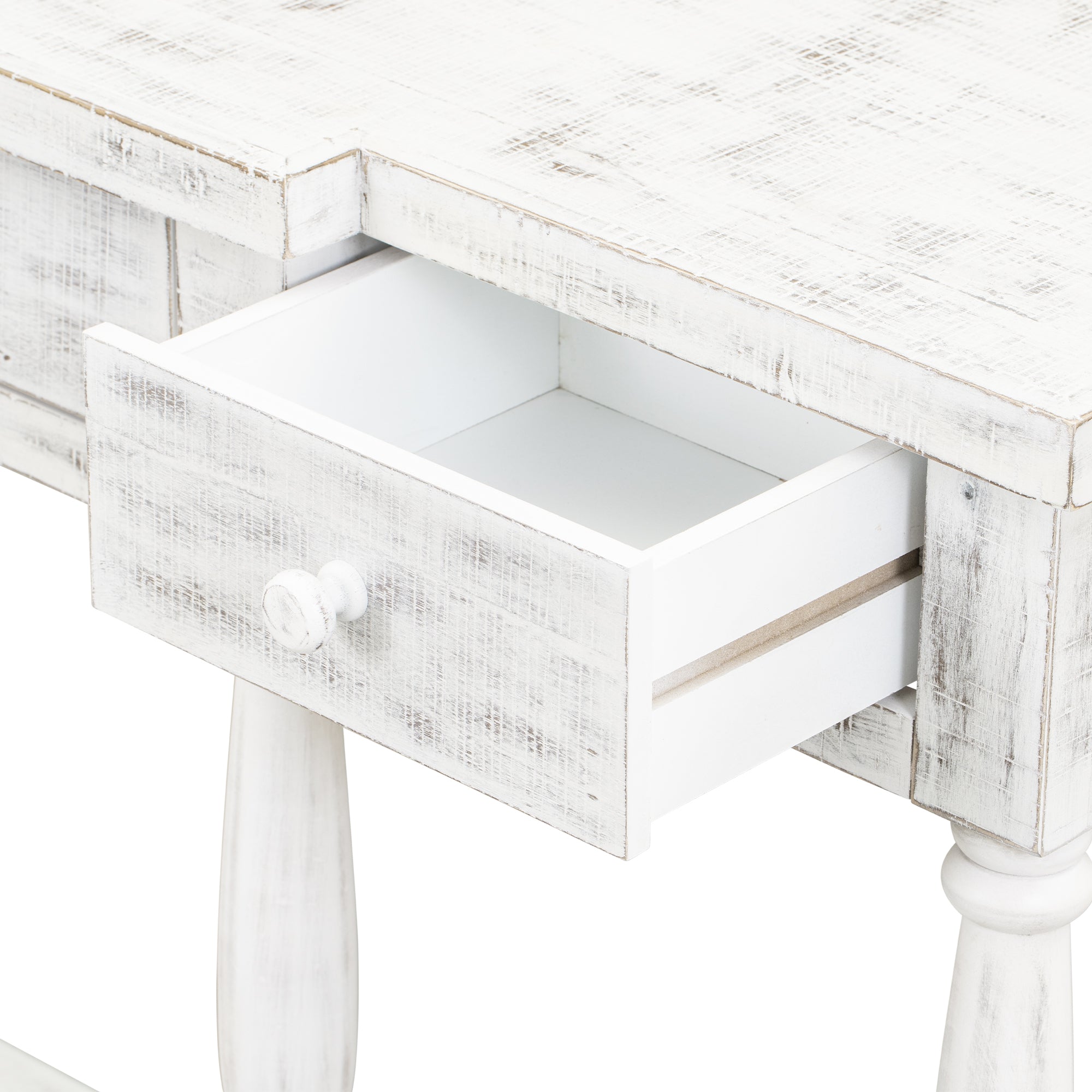 Retro Console Table for Hallway with 4 Front Facing Storage Drawers and 1 Shelf - Antique White