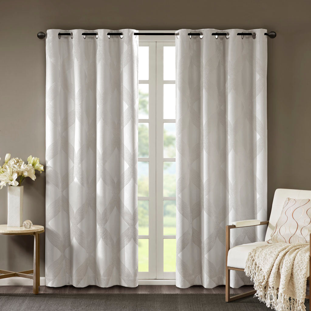 50x108" Ogee Knitted Jacquard Total Blackout Curtain Panel - Ivory (1 panel only)