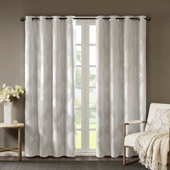 50x108" Ogee Knitted Jacquard Total Blackout Curtain Panel - Ivory (1 panel only)