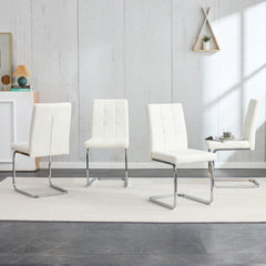 Modern Style Dining Chairs with Inset Buttons, C-shaped Tube Plating Metal Legs (Set of 2) - White