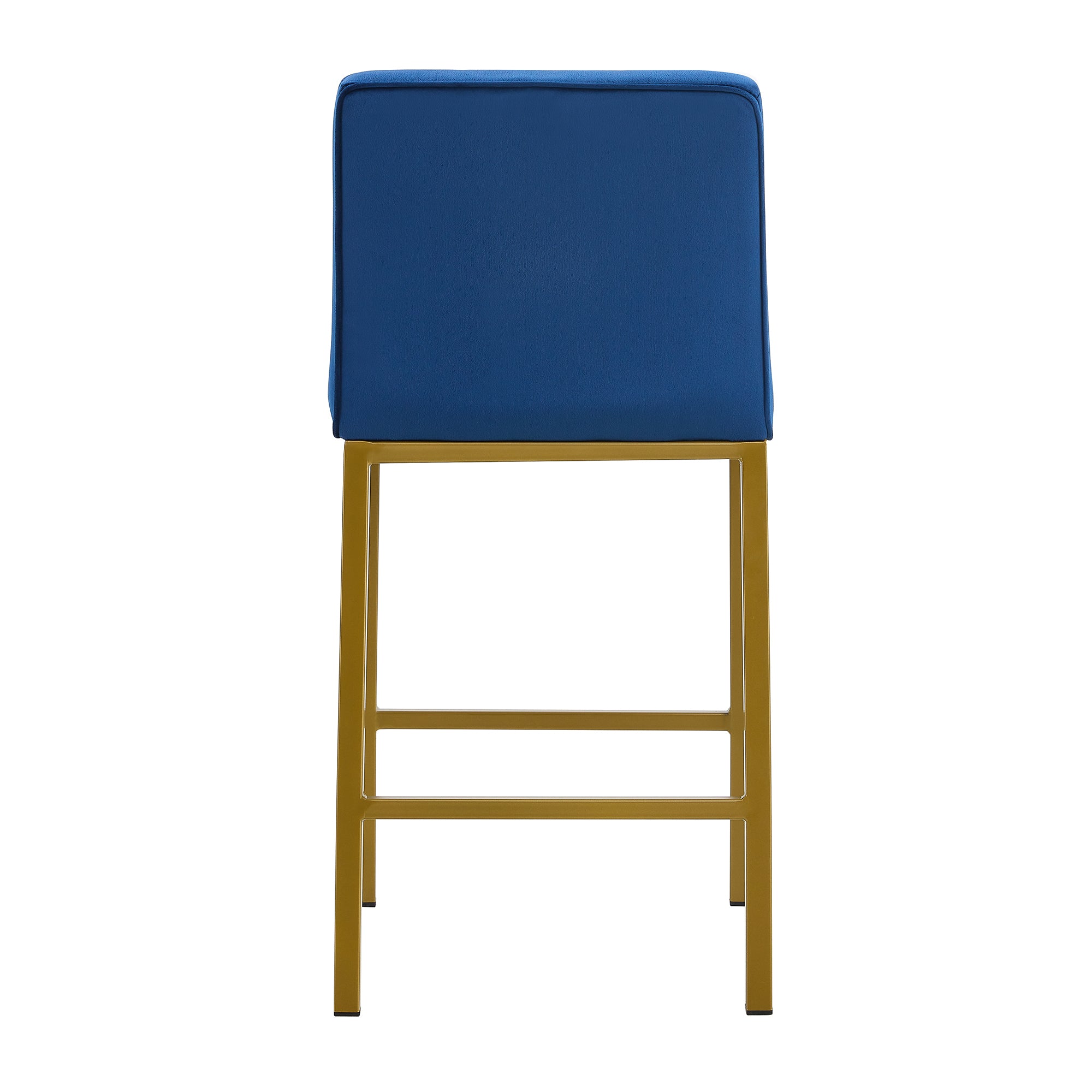 Modern Design High Counter Stool Metal Legs - Dark Blue Velvet Bar Chair (Set of 2)