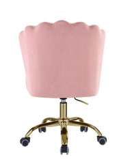 Modern Flower Style Office Chair - Rose Quartz Velvet & Gold Finish