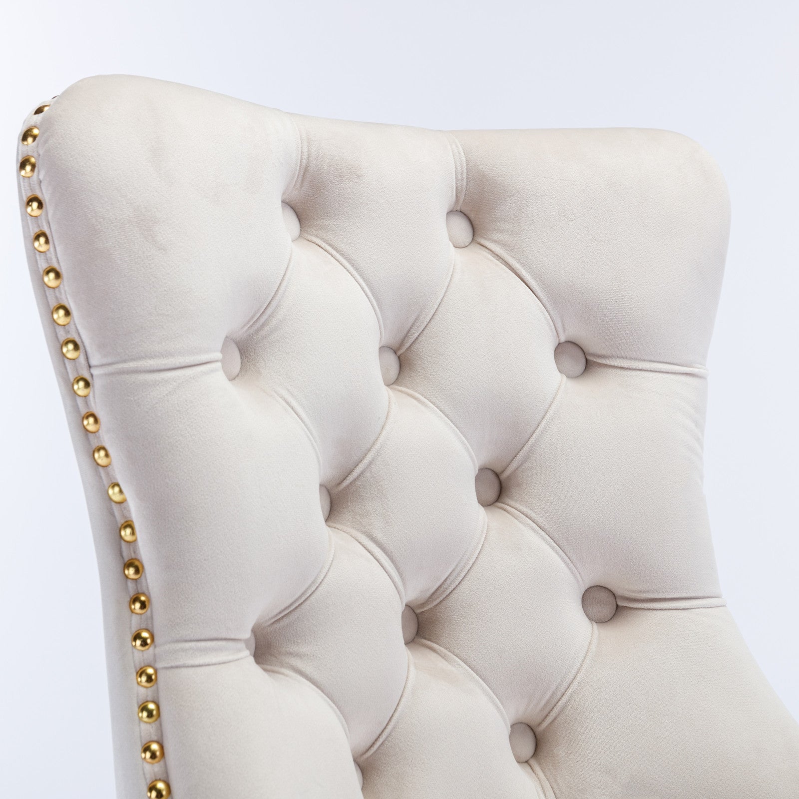 Velvet Upholstered Tufted Button Home Office Chair with Golden Metal Base - Beige