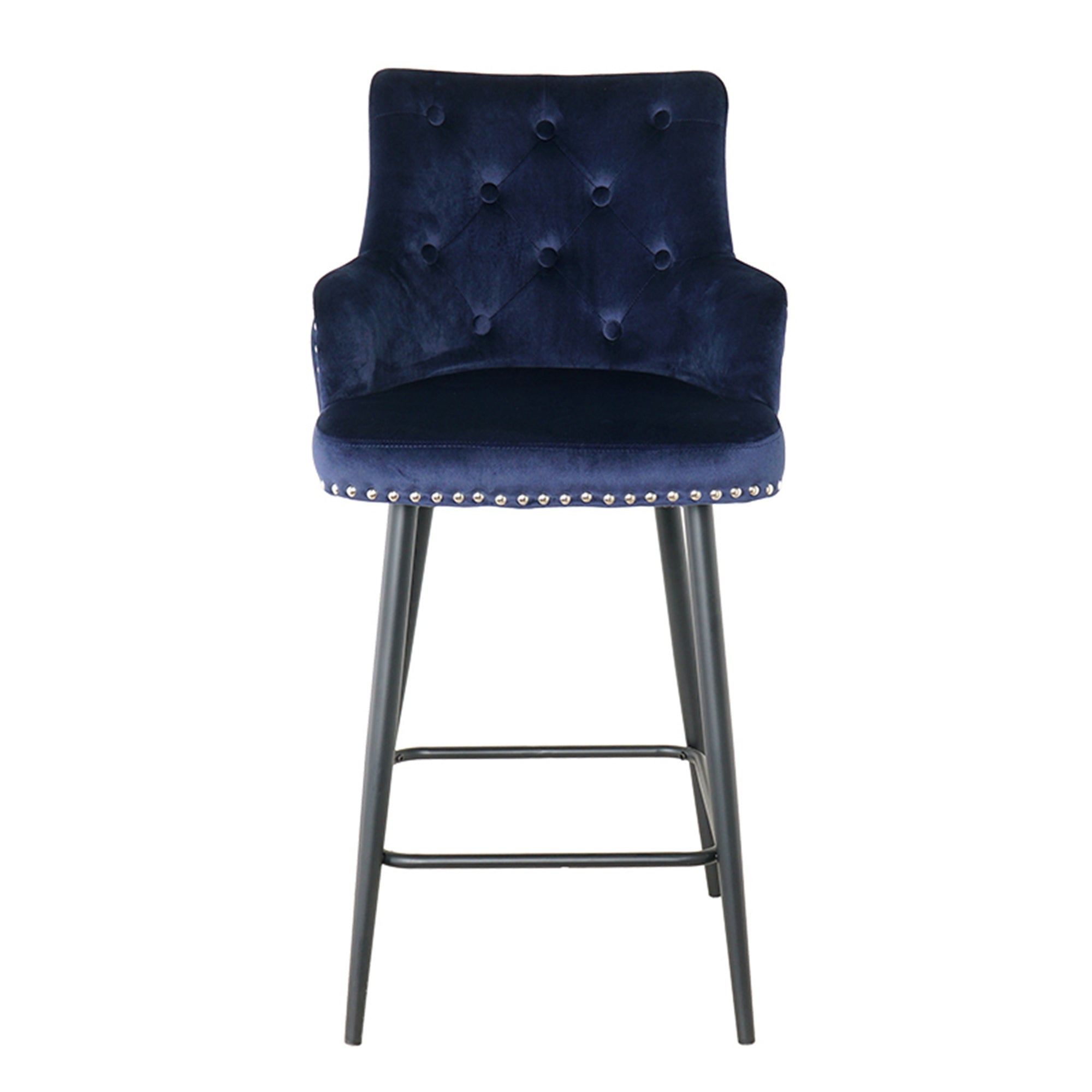 Modern Bar Chair with Armrests and Footrests (Set of 2) - Dark Blue