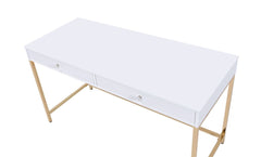  White High Gloss & Gold Contemporary Desk