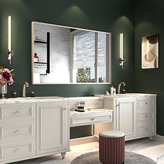 40x30inch Glossy White Rectangular Wall-Mounted Beveled Bathroom Mirror (Horizontal & Vertical)