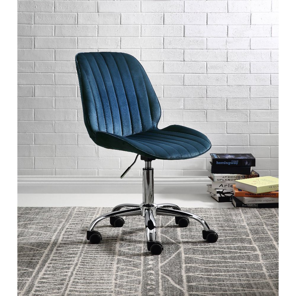 Armless Office Chair with Swivel - Twilight Blue Velvet & Chrome