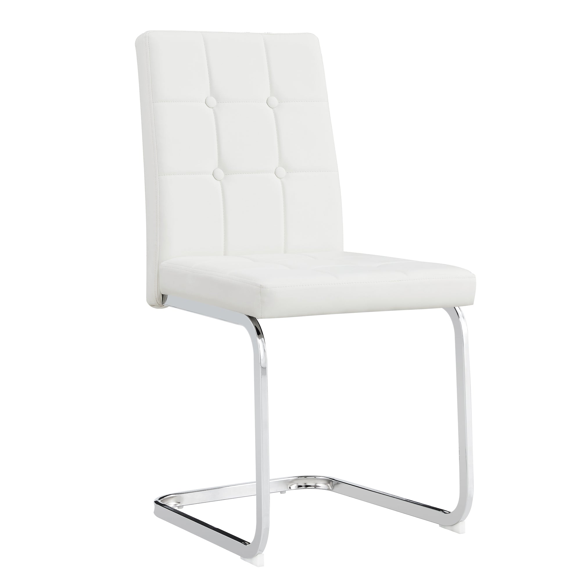 Modern Style Dining Chairs with Inset Buttons, C-shaped Tube Plating Metal Legs (Set of 2) - White