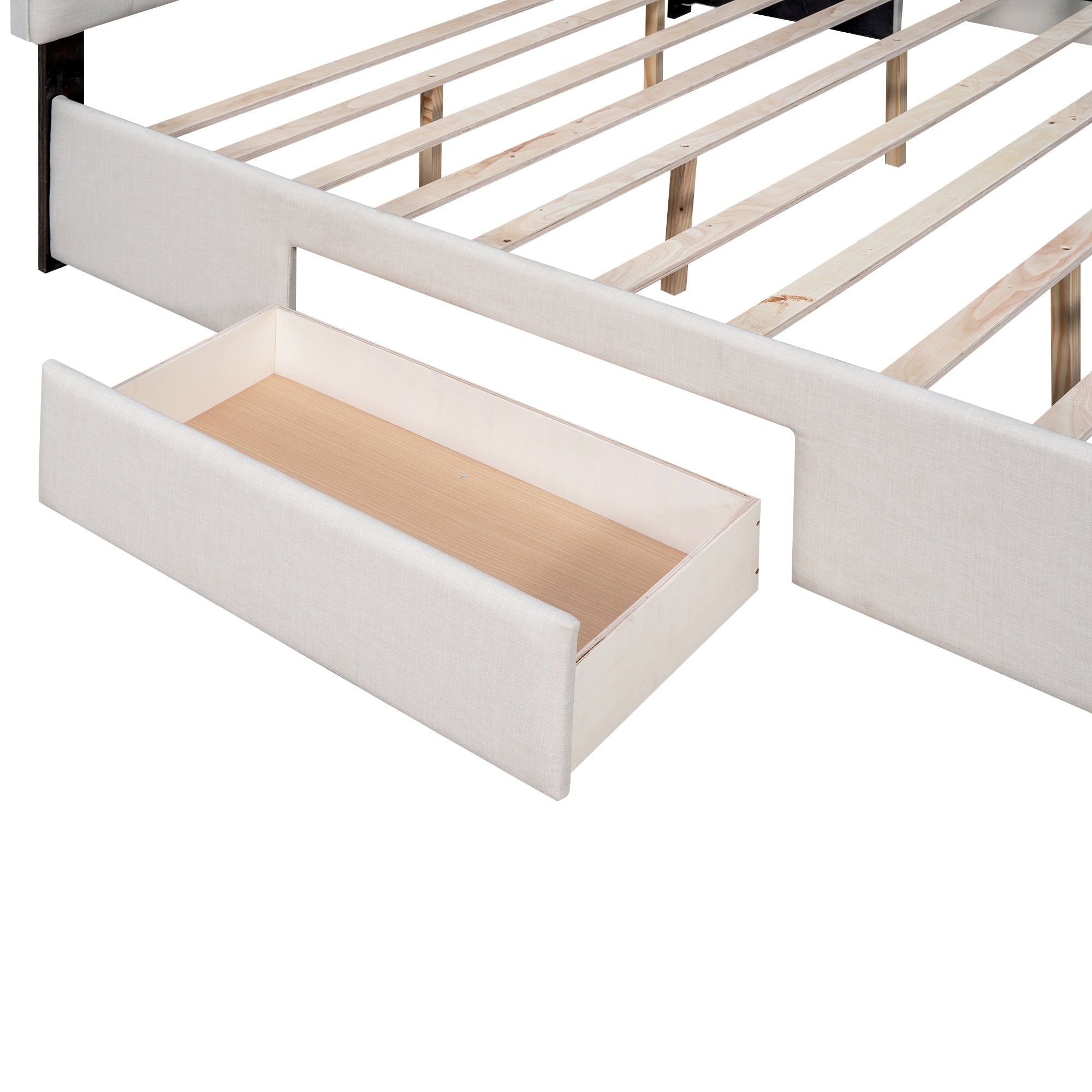 King Size Upholstery Platform Bed with Four Drawers - Beige