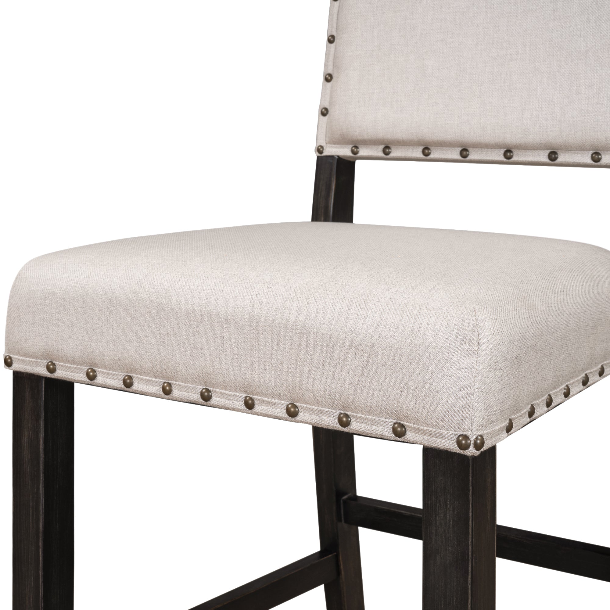 Rustic Wooden Counter Height Upholstered Dining Chairs (Set of 2) - Espresso+ Beige