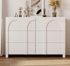 Modern Style Six-Drawer Dresser Sideboard Cabinet Ample Storage Spaces - Half Gloss White
