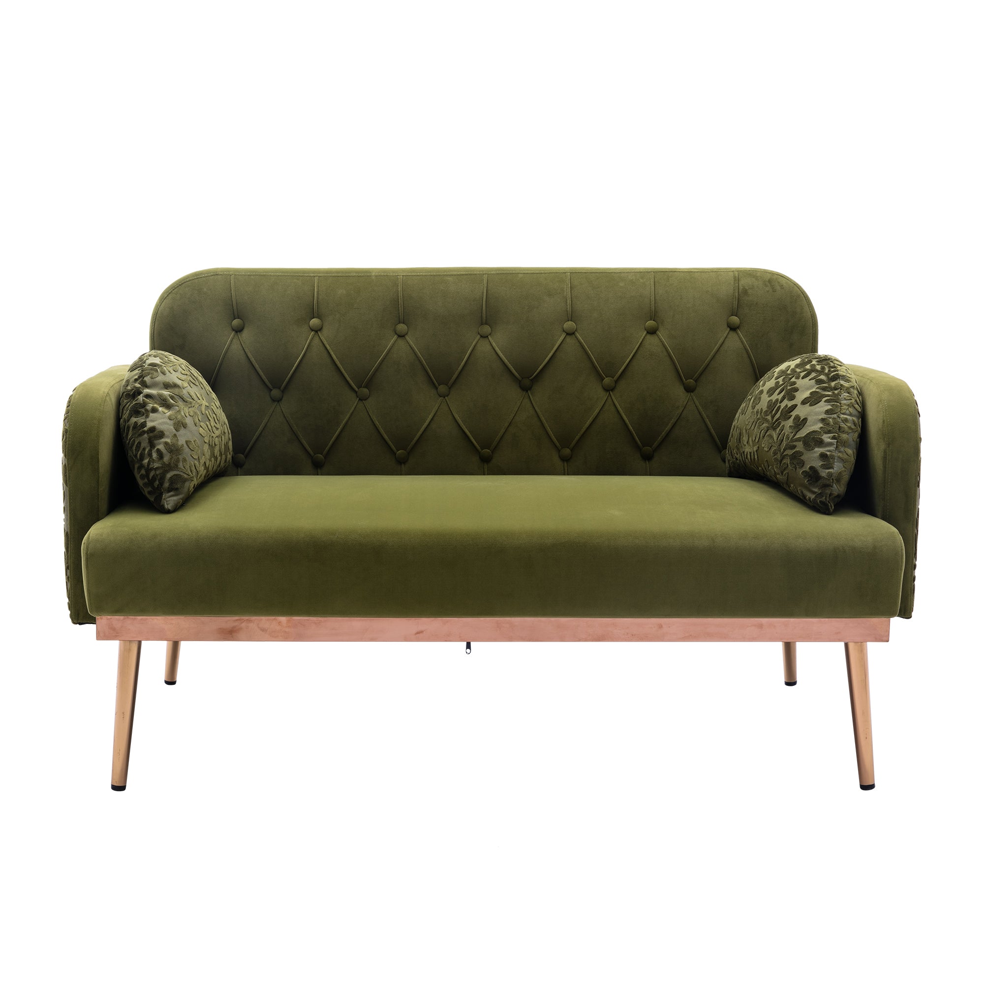 European Velvet Loveseat Sofa with Metal Feet - Green Olive