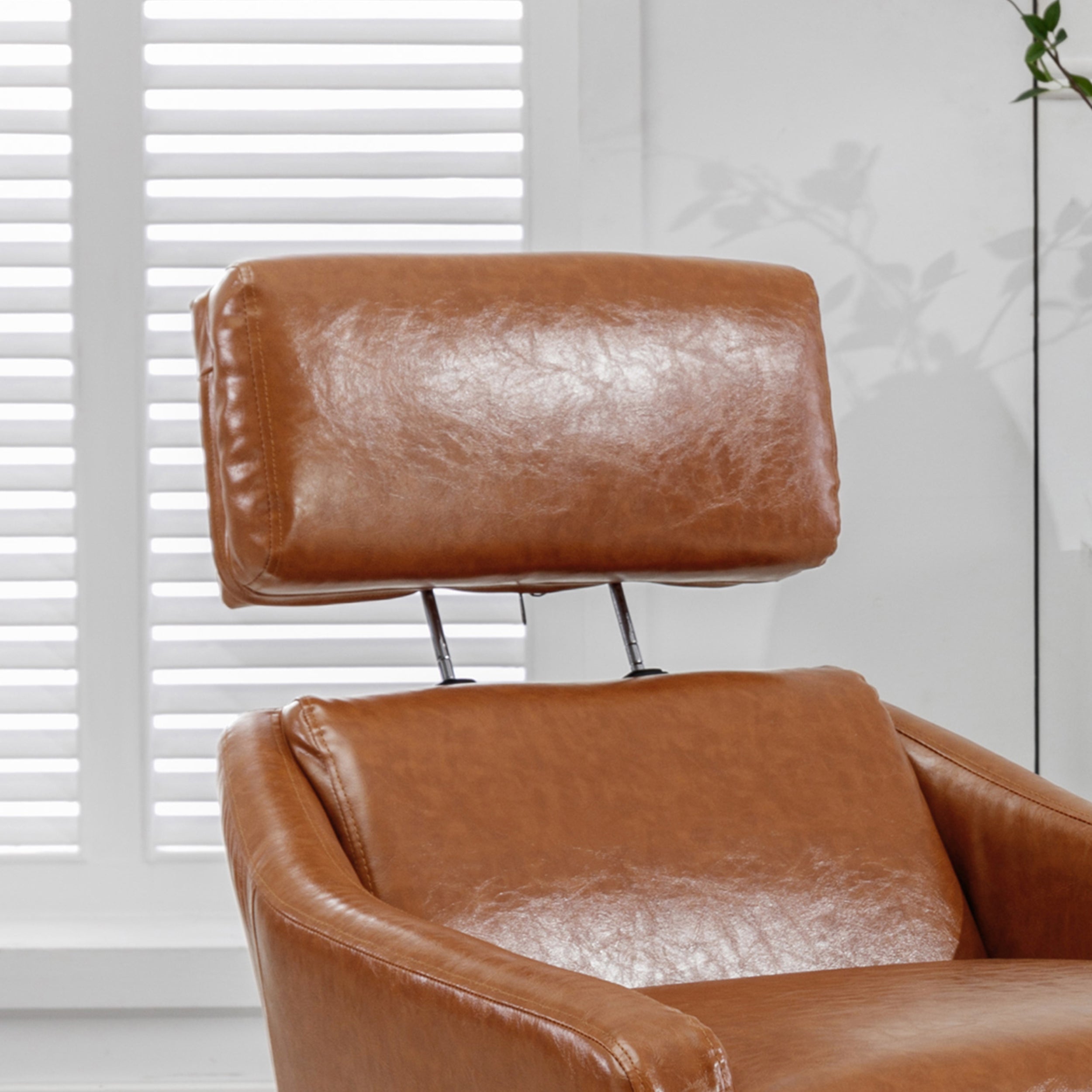 PU Leather Swivel Armchair with Ottoman - Brown